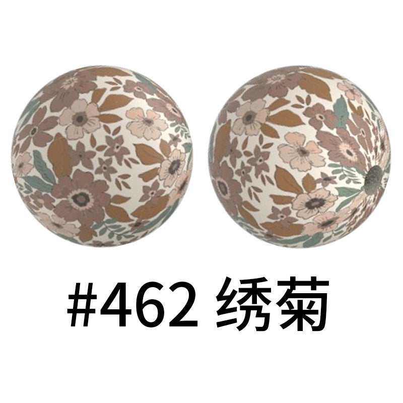 Wholesale 50pcs 15mm Western Style Leopard Skull Color Aztec Printed Silicone Balls Beads ACC-BDS-HeSheng001