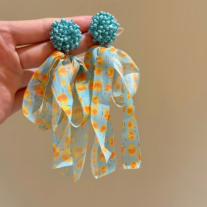 Wholesale Colorful fabric beaded summer earrings