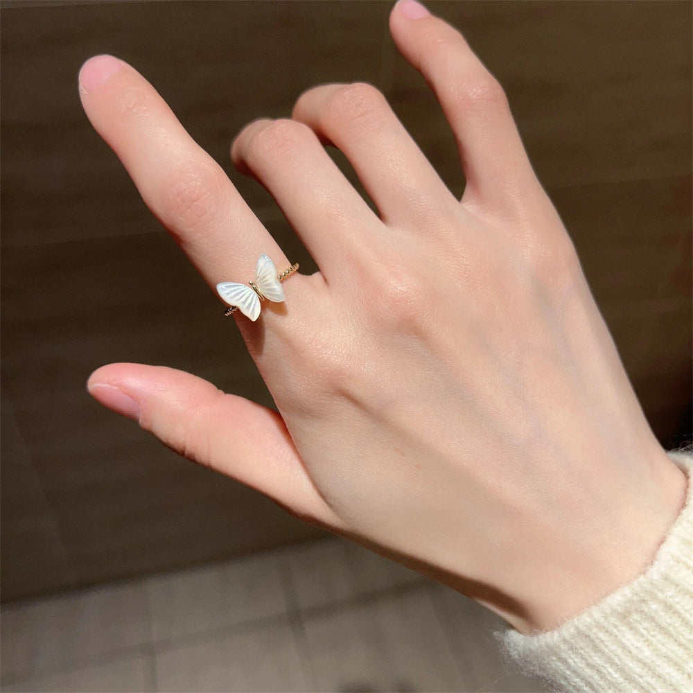 Wholesale Enamel Drip Butterfly Ring Mother-of-pearl Diamond Open Ring ACC-RS-Yues001
