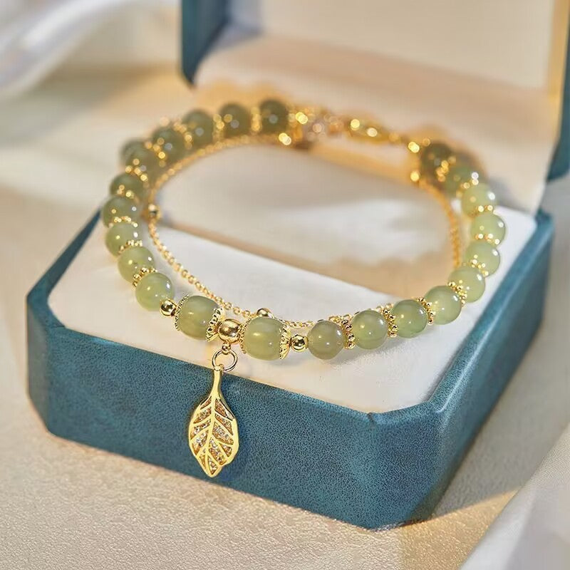Wholesale Trendy Handmade Glass Bracelet With Gold Branch And Jade Leaf Design Women S Fashion Accessory For Gift And Boutique Resale