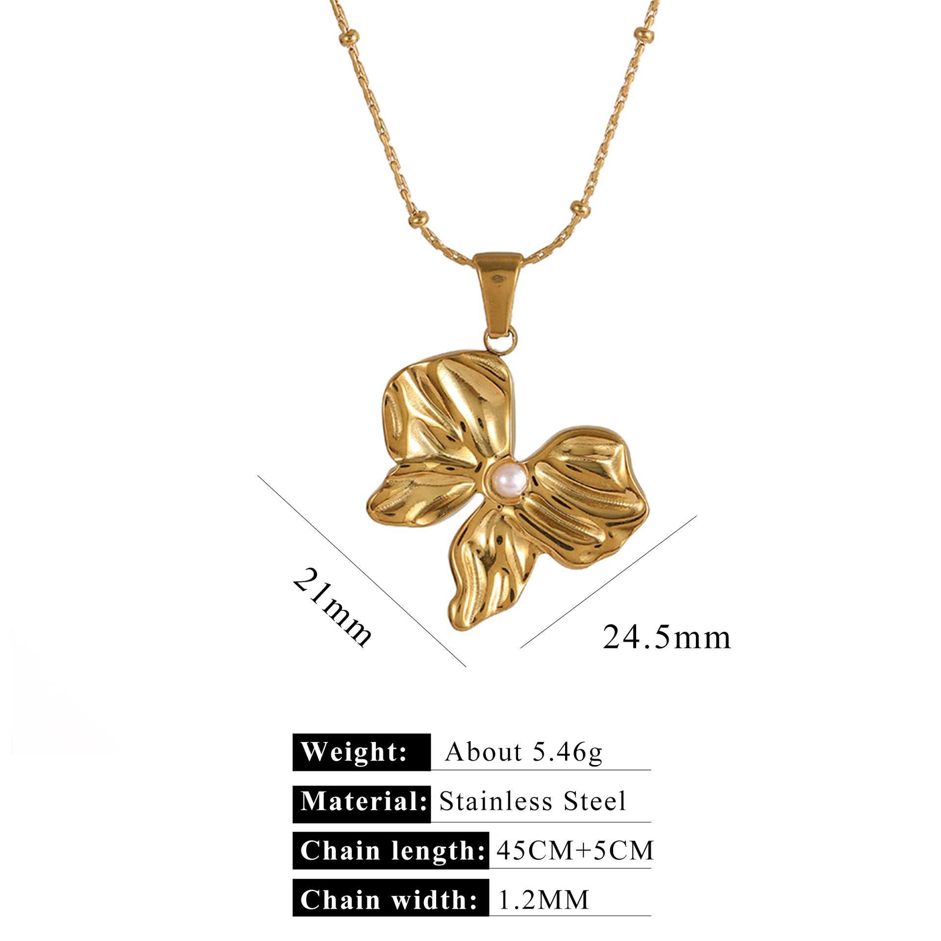 Wholesale Stainless steel 18k gold 40 5 necklace imitation pearl pendant necklace five-pointed star bow love chain gift