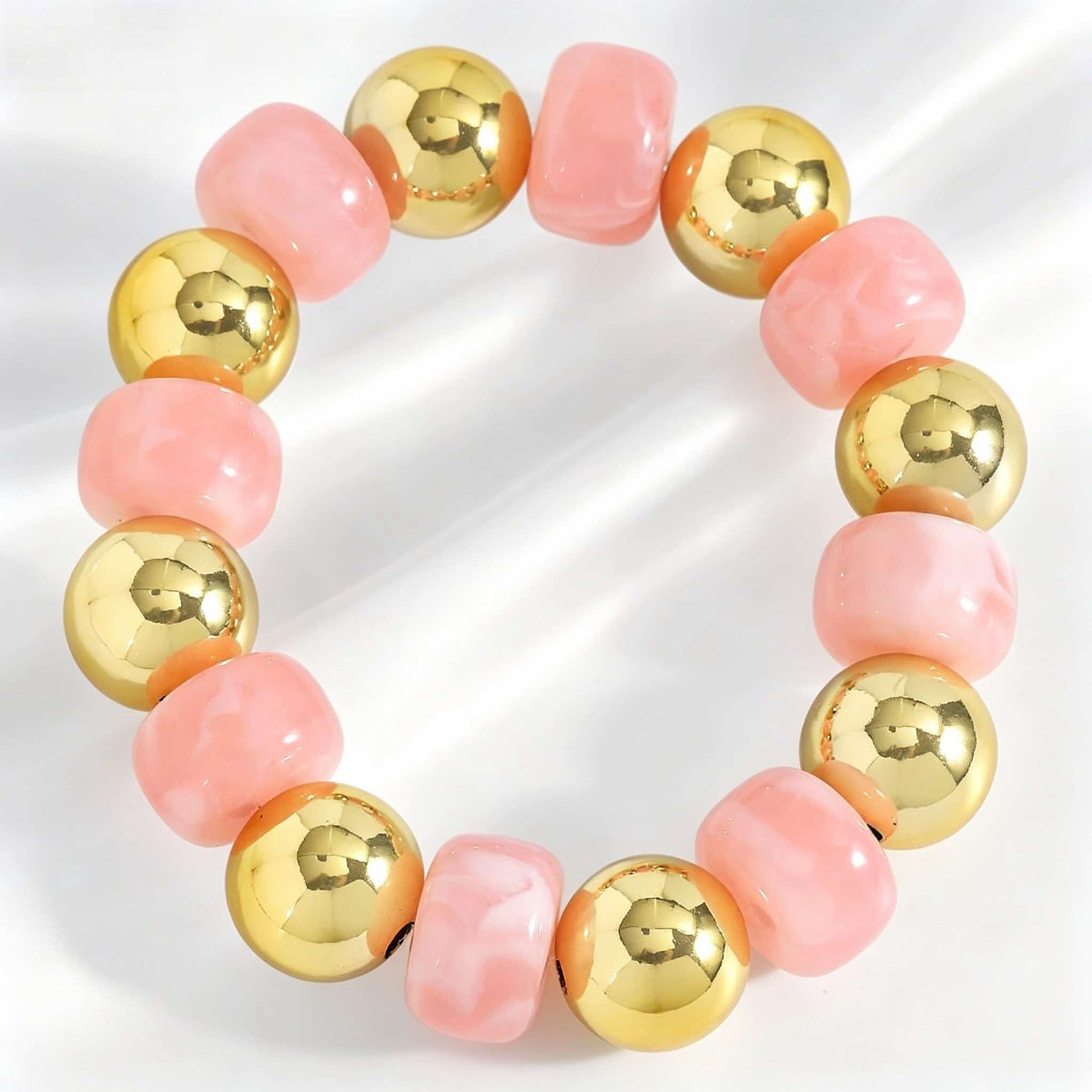 Wholesale Stylish Macaron Marble Resin Cube Bracelet Retro Gold Bead Design Everyday Unisex Jewelry Accessory Gift Resale