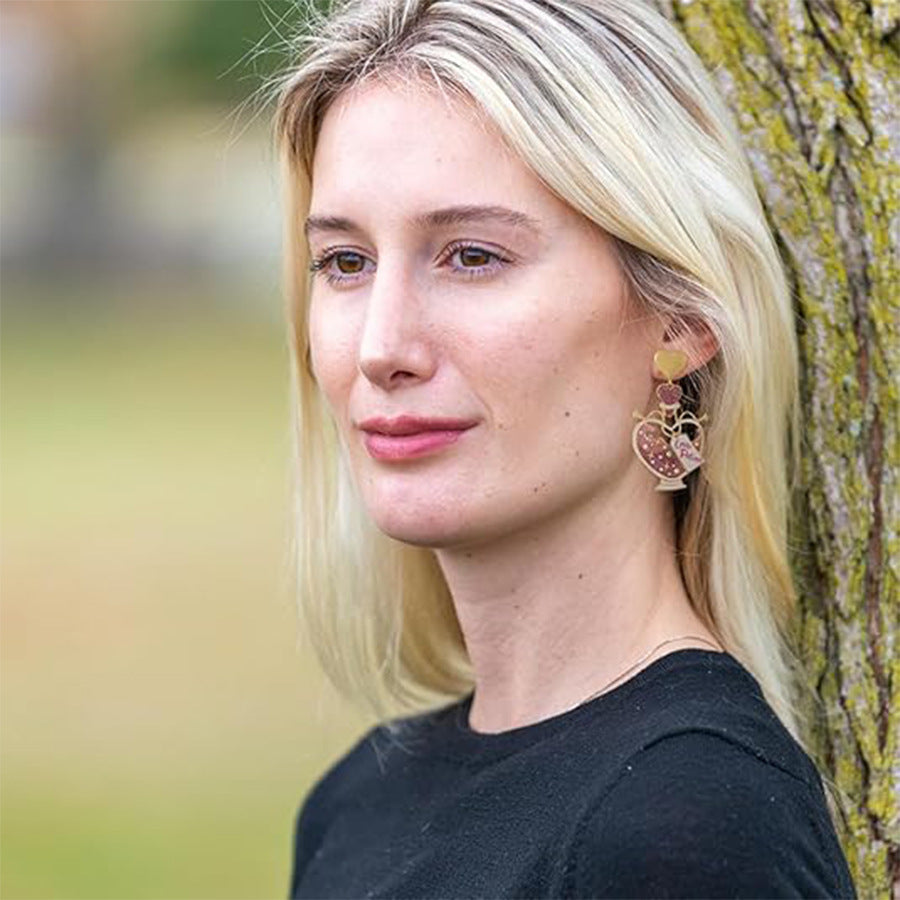 Wholesale Color Heart-shaped Love Potion Earrings Geometric Pastel Peach Heart Earrings