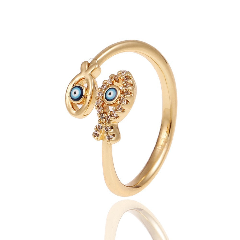 Wholesale Copper-Plated Gold-Tone Devil' s Eye Geometric Open Ring Fashion Jewelry Accessory Boutique Resale