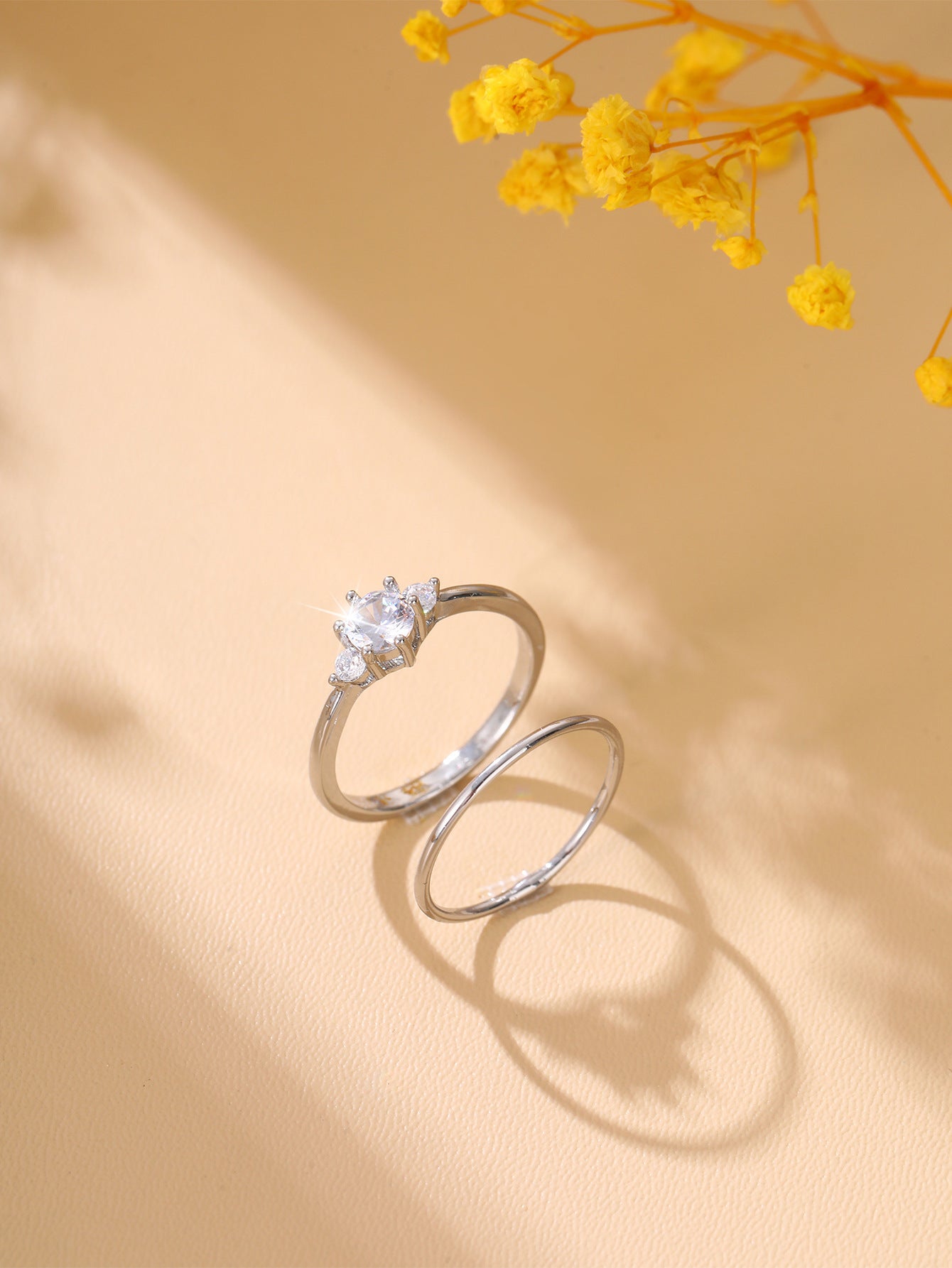 Wholesale  two-piece set copper inlaid shiny zircon ring