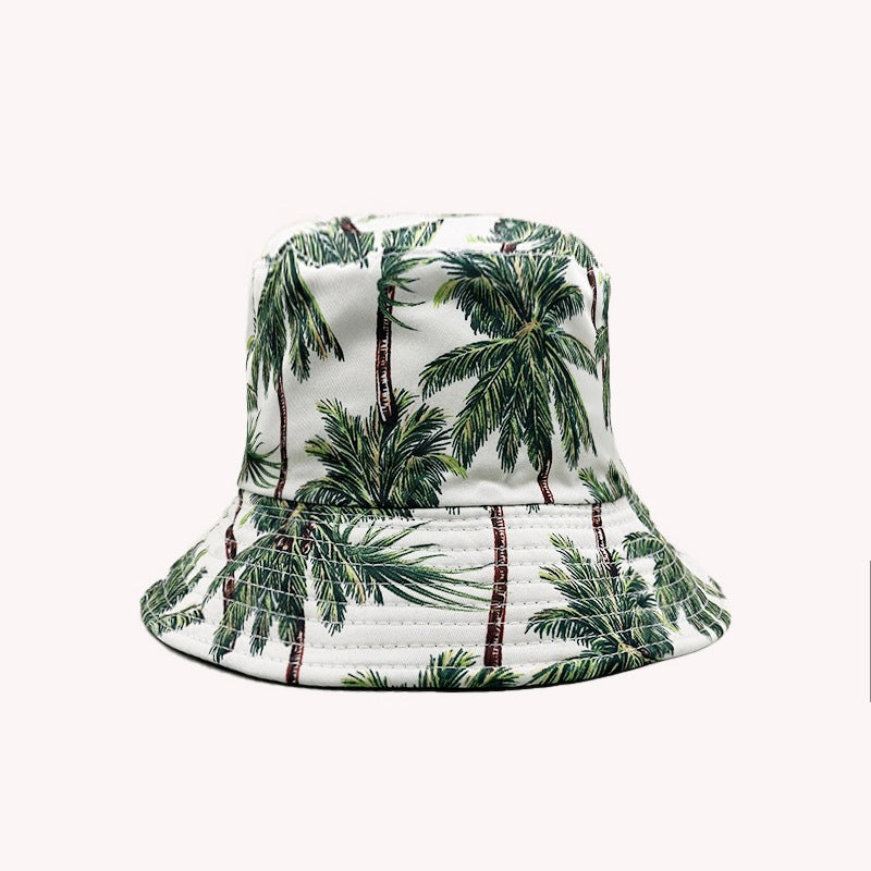 Wholesale Palm Tree Print Reversible Bucket Hat Breathable Autumn Hand-Painted Sun Hat Fashion Accessory