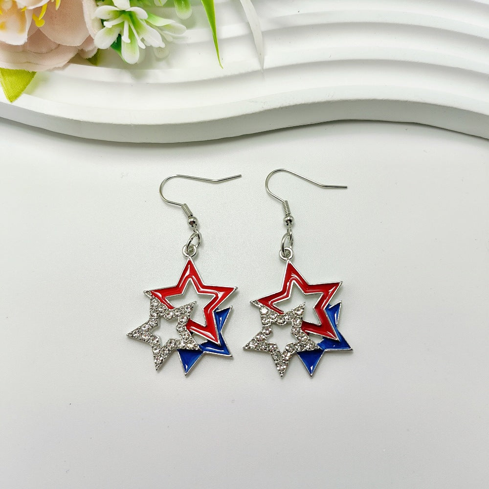 Wholesale American Independence Day USA Love Wings Zinc Alloy Earrings ACC-ES-Qiyu003