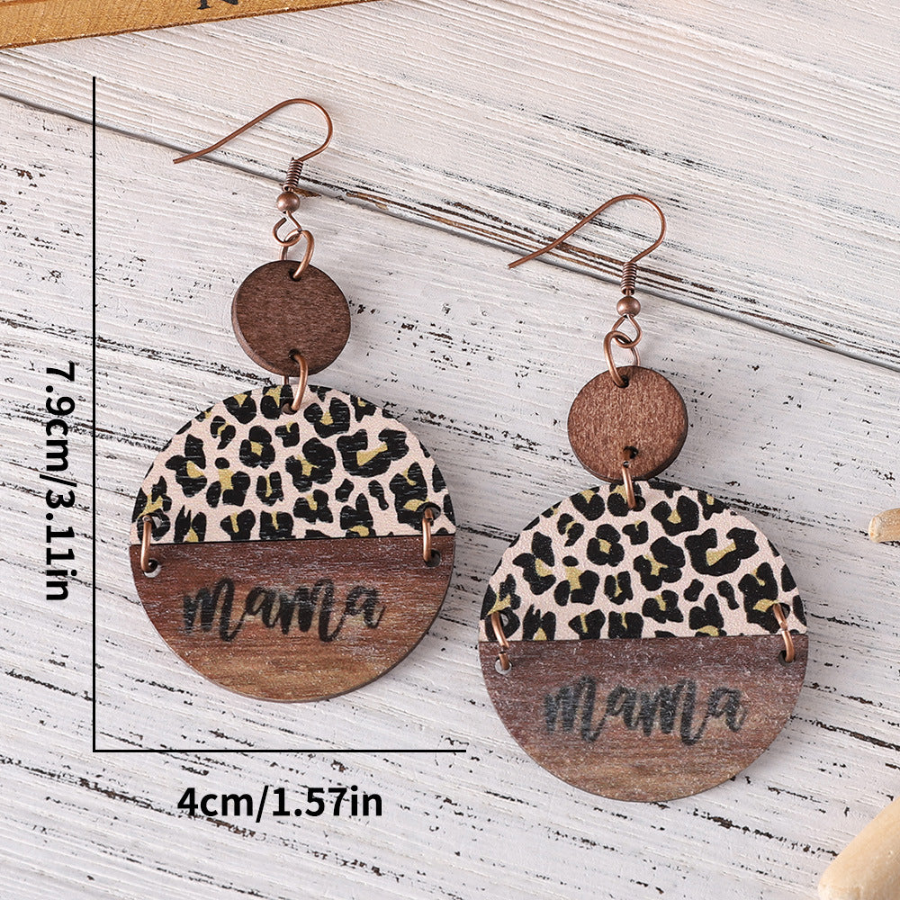 Wholesale Mother' s Day Western-style Leopard MOM Round Pieces ing Pendant Earrings