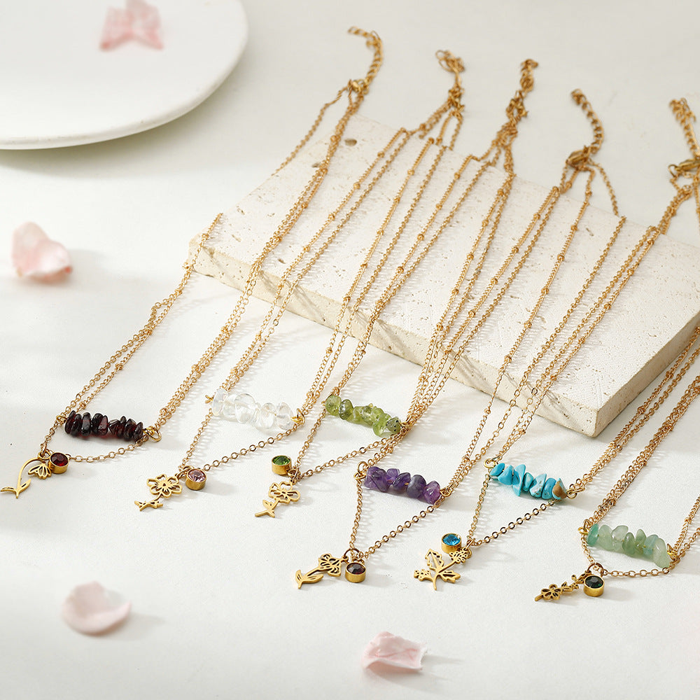Wholesale  multi-layer green gold gravel necklace