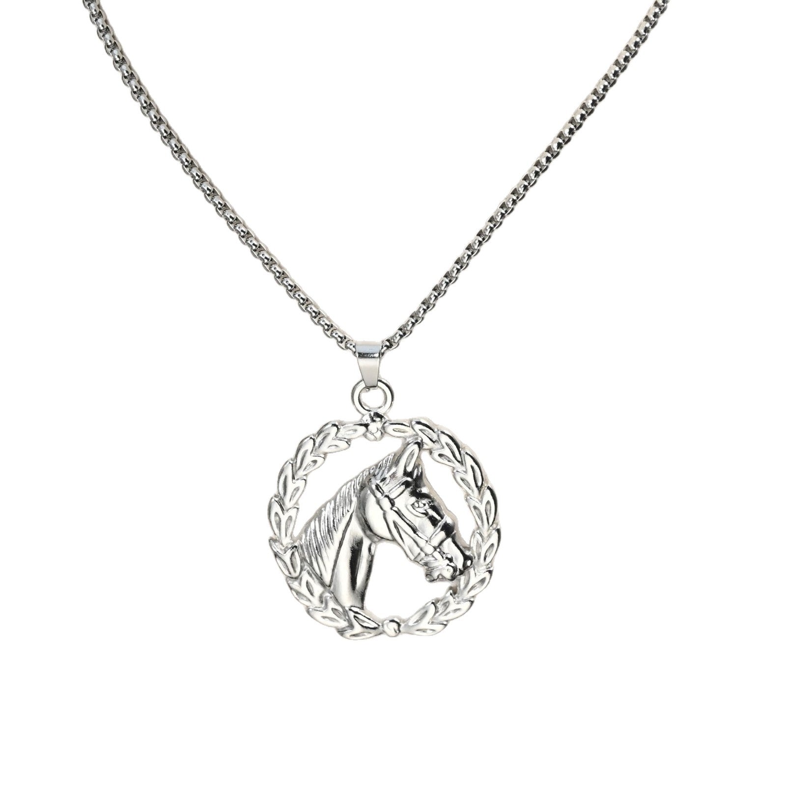 Wholesale Chinese Style Horse Zodiac Colorful Pendant Necklace Stainless Steel Clavicle Chain For Street Fashion Layering Jewelry