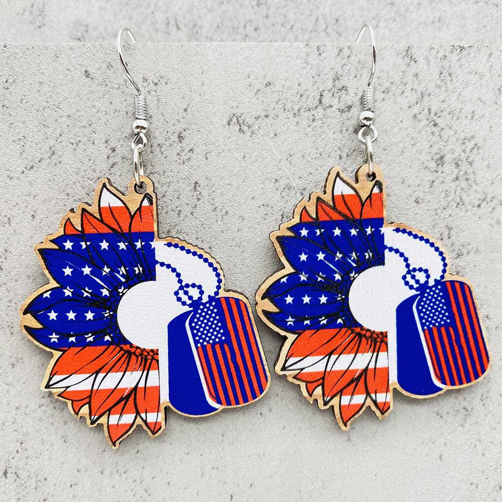 Wholesale American Independence Day Five Pointed Star Wooden Earrings ACC-ES-CY020