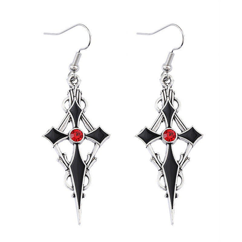 Wholesale Zinc Alloy Red Black Gem Cross Earrings Dark Punk Vampire  Party Fashion Accessory