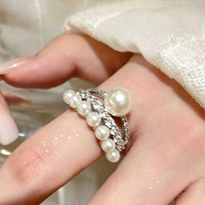 Wholesale Elegant Crown Pearl Zircon Open Ring Women Adjustable Zinc Alloy Ring Fashion Jewelry Accessory For Gift And Everyday Wear