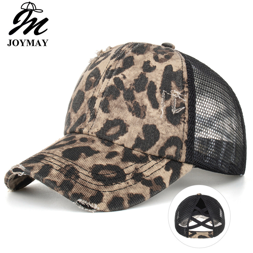 Wholesale Cotton Leopard Print Ponytail Baseball Cap For Women Casual Summer