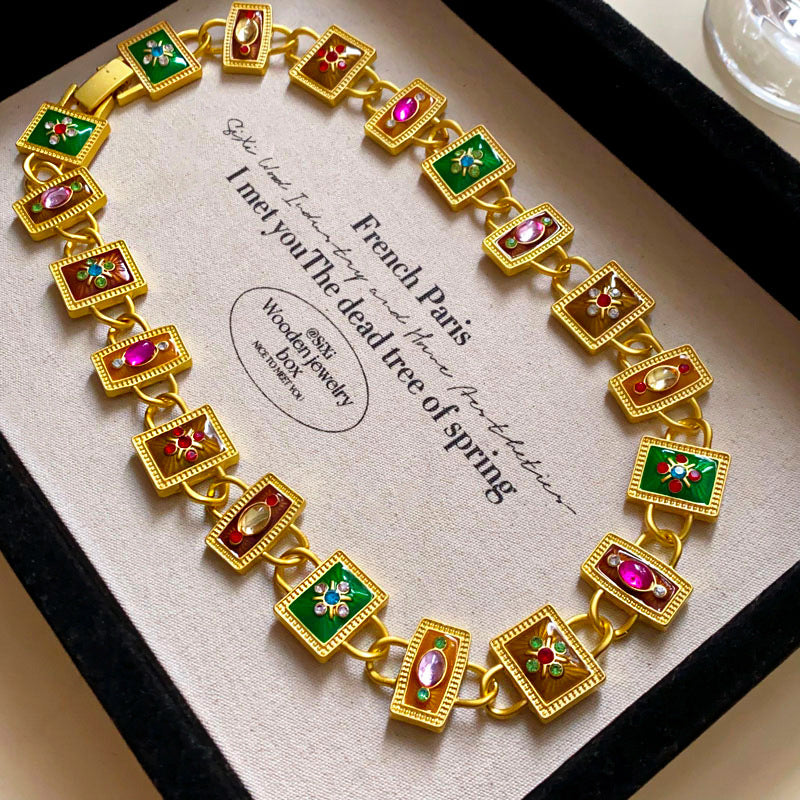 Wholesale Alloy Rhinestone Clavicle Necklace,  Geometric Vintage Style Fashion Jewelry Accessory for Gift