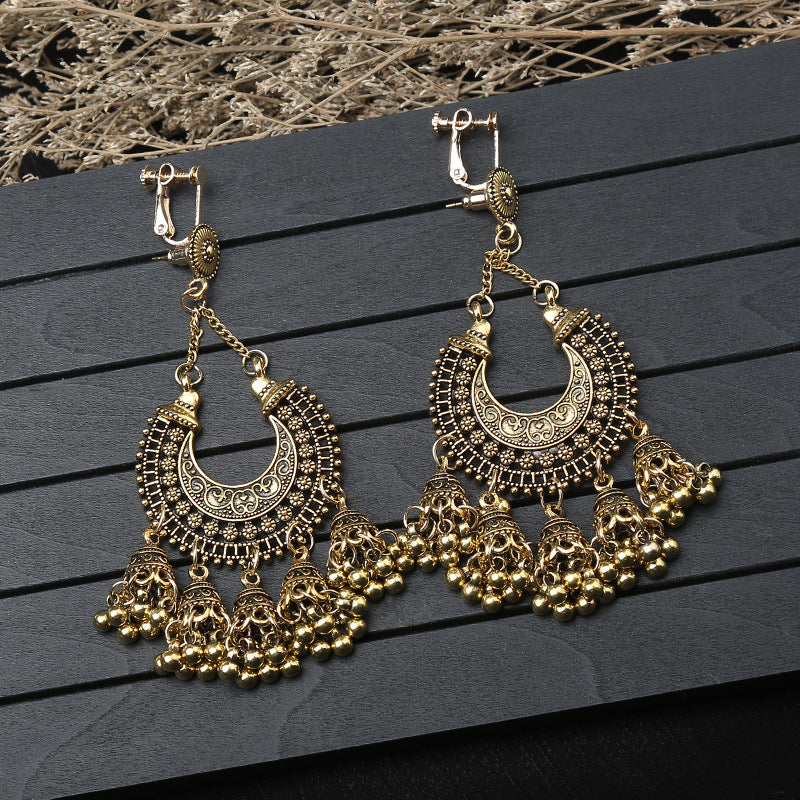 Wholesale Antique Silver Alloy Bohemian Ethnic Bell Carved Drop Earrings,  Fashion Jewelry Accessory for Party Gift