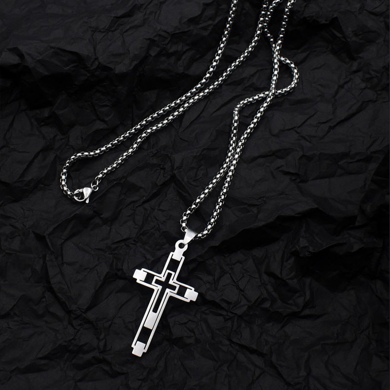 Wholesale Stainless Steel Polished Hollow Cross Pendant Necklace,  Trendy Hip-Hop Jewelry Accessory for Men and Women