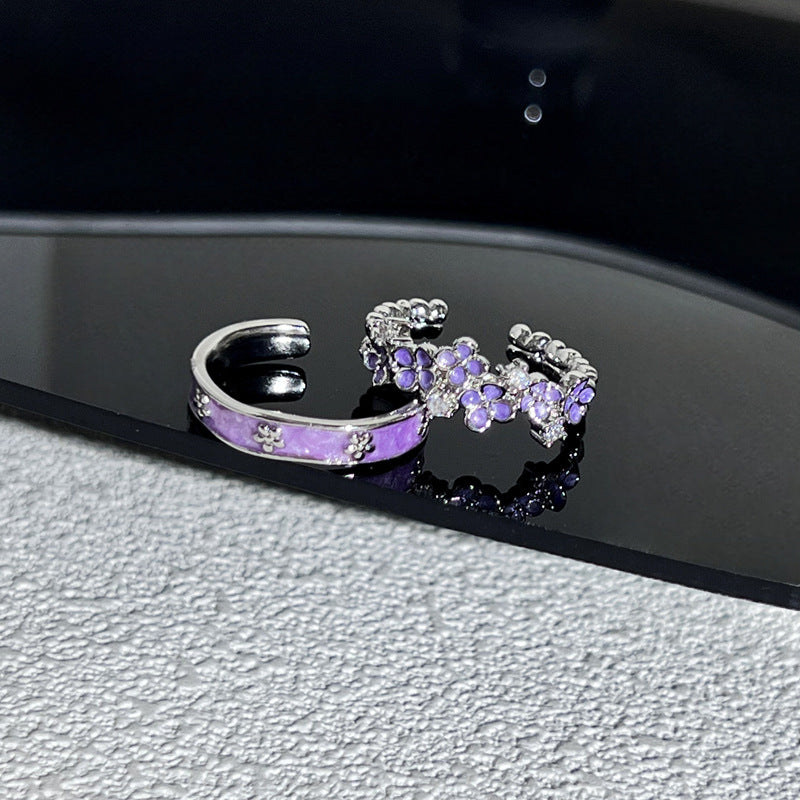 Wholesale Purple Glaze Flower Fashion Light Luxury Ring