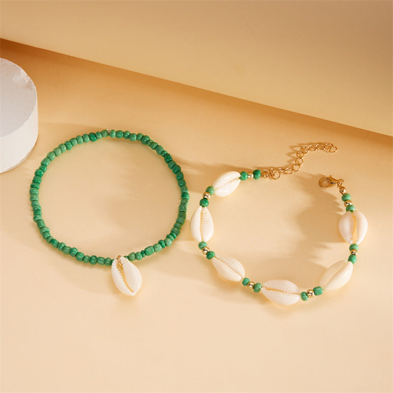 Wholesale  bohemian style stacked wearing shell anklet