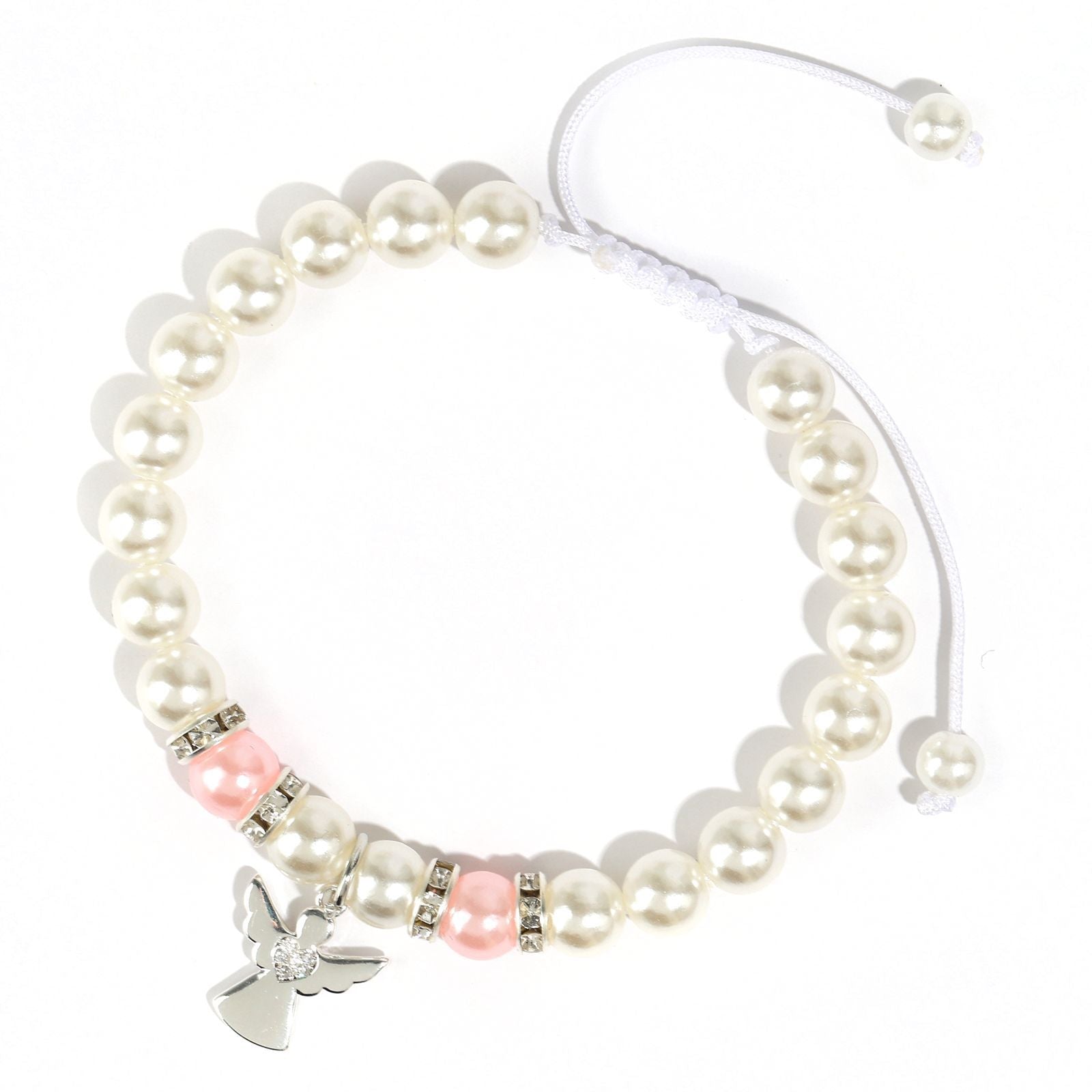 Wholesale Stainless Steel Pendant Pink Beads Diamond Ball Woven Bracelet