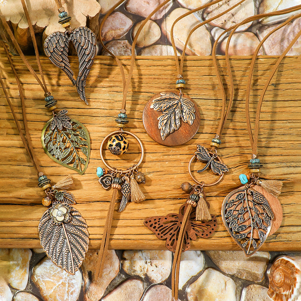 Wholesale Retro Ethnic Style Hollow Leaf Butterfly Dragonfly Necklace Zinc Alloy Fashion Jewelry Accessory