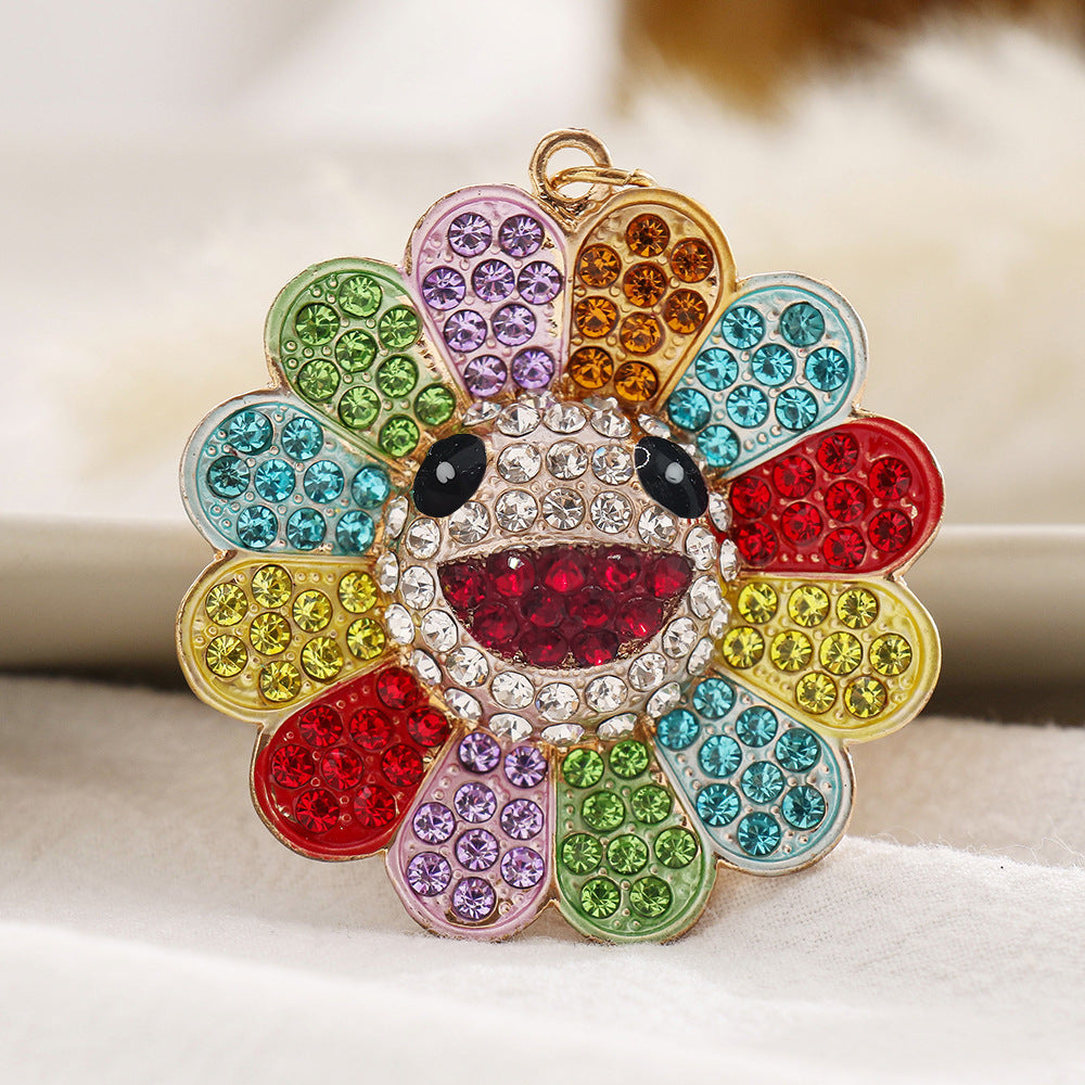 Wholesale Cartoon Colored Rhinestone Smiley Sunflower Alloy Keychain ACC-KC-ChaoK001