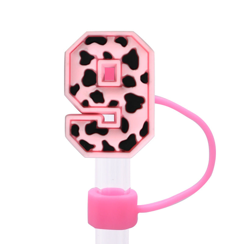 Wholesale Random 100pcs Pink leopard print cartoon Straw Cover Straw Tube Cap