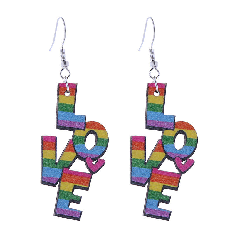 Wholesale Seven Color LOVE Rainbow Wooden Earrings