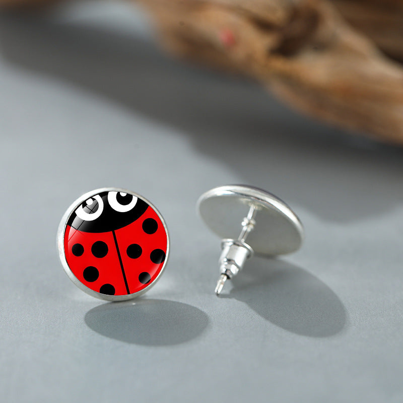 Wholesale Anime cartoon polka dot ladybug alloy earrings