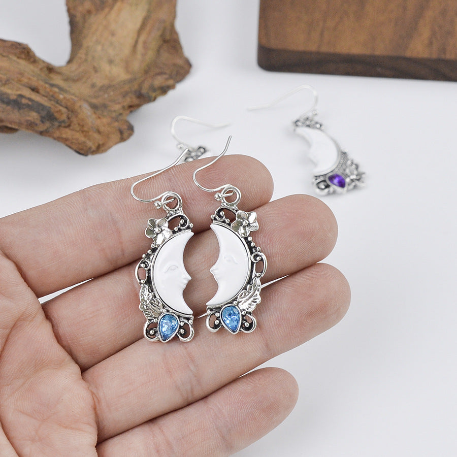 Wholesale  Creative Classical Moon Goddess Face Flower Earrings