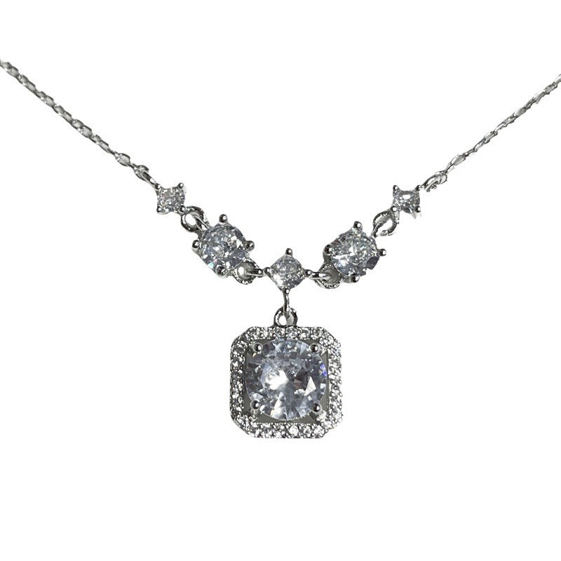 Wholesale  Light Luxury Geometric Butterfly Red and Blue Love Zircon Necklace