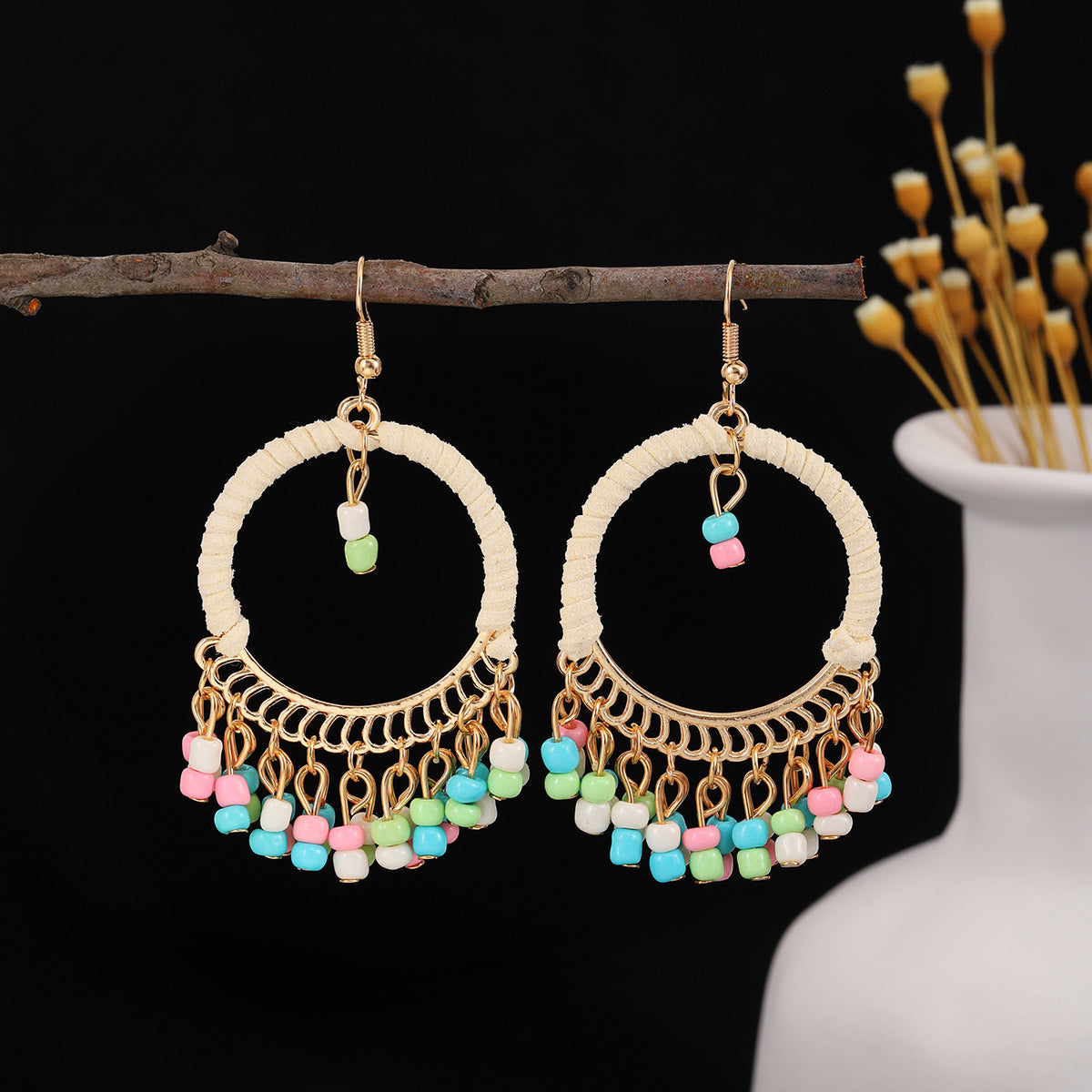 Wholesale Ethnic Bohemian Style Small Millet Beads Earrings ACC-ES-ZhuiWo011