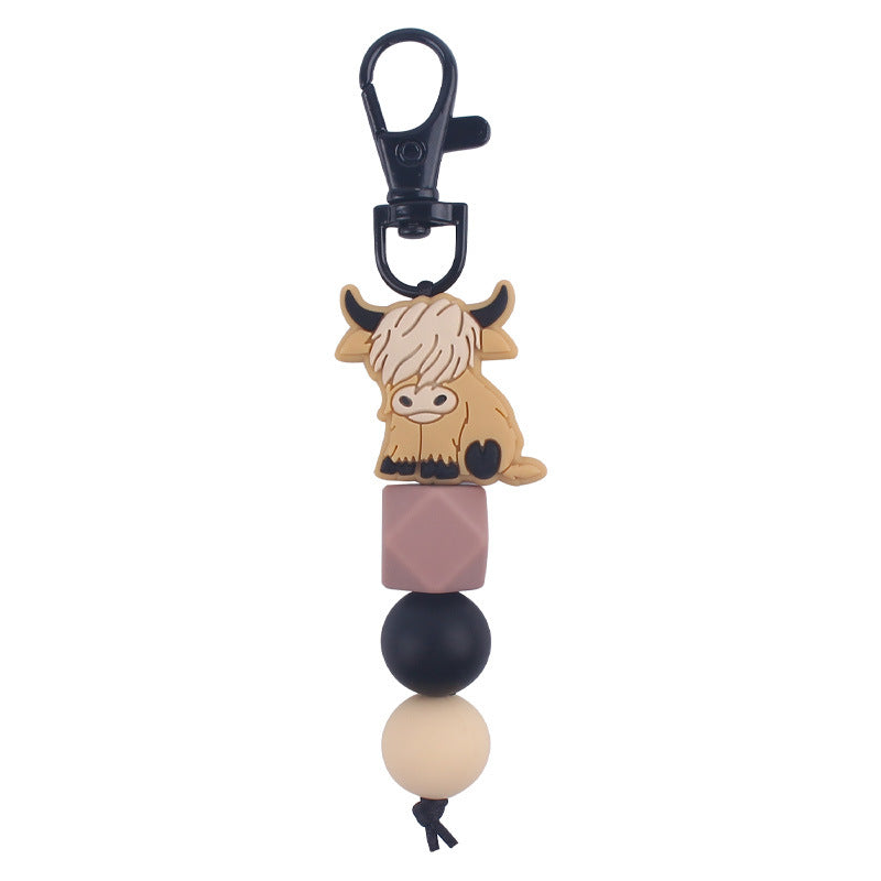 Wholesale Silicone Cartoon Cow Handmade Beaded Keychain ACC-KC-GuangTian003