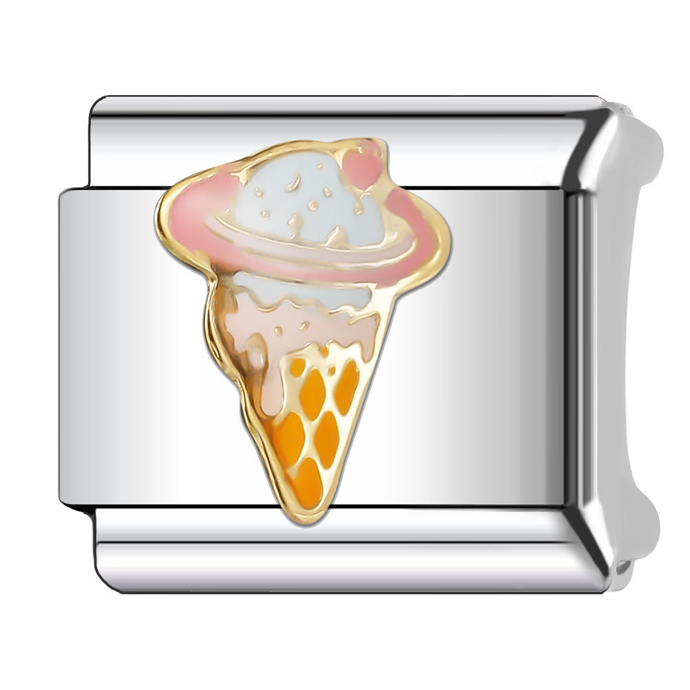 Wholesale Italian Charm Bracelet 9mm DIY Splicing Cake and Burger Gourmet Series Stainless Steel Composable Bracelet