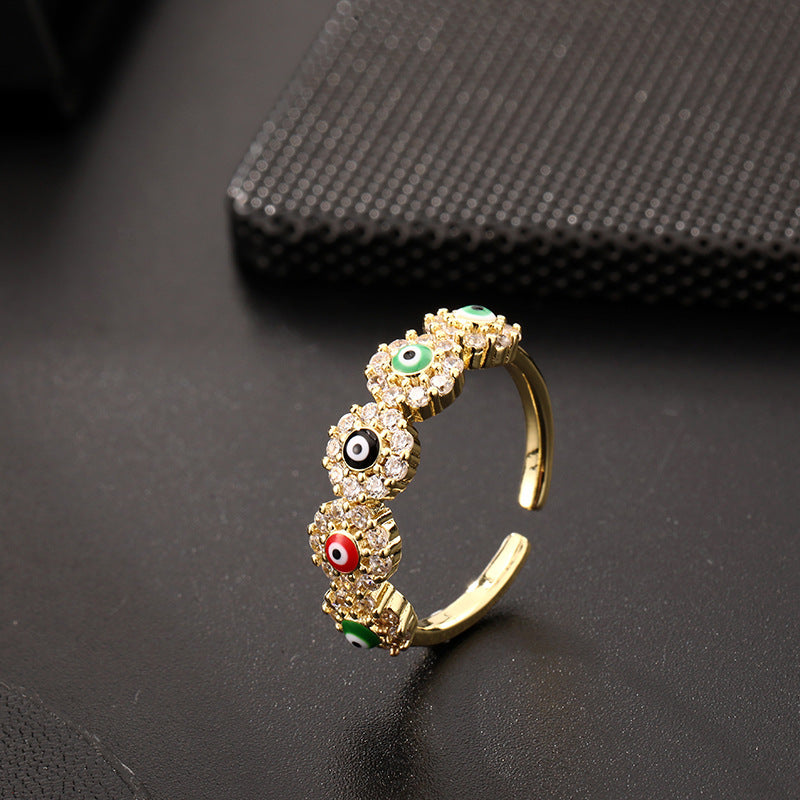 Wholesale Evil Eye Vintage Open Ring Copper Zircon Enamel Ring Fashion Jewelry Accessory For Everyday Wear