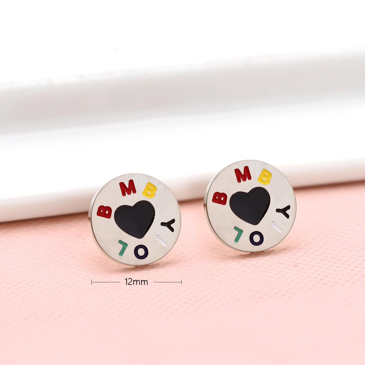 Wholesale Old Money Style Heart Enamel Stainless Steel Earrings Boutique Resale Jewelry Accessory