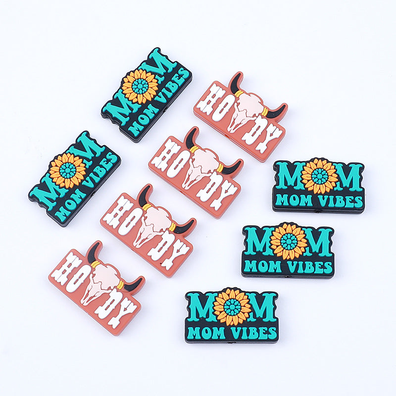 Wholesale of 20pcs Western Style Denim Cow Head Silicone Beads Focal Beads ACC-BDS-HCX007