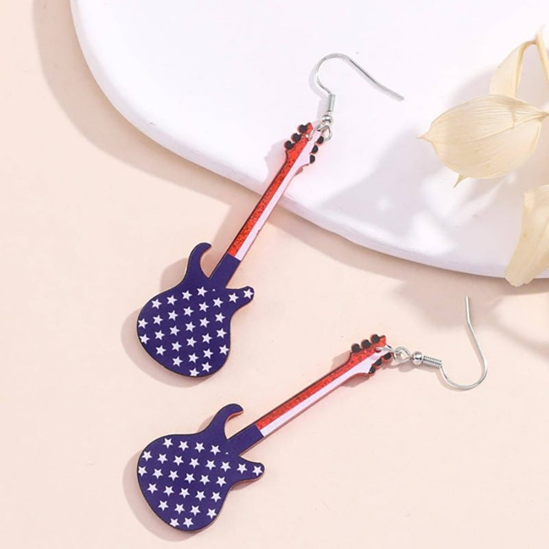 Wholesale creative personalized earrings independence day American flag cute guitar jewelry