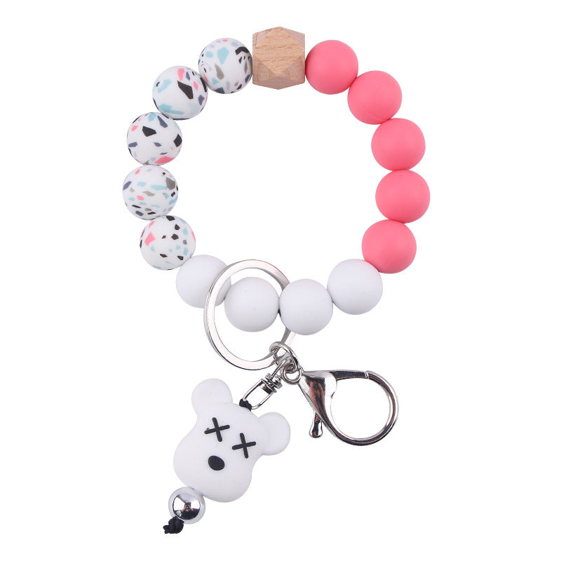 Wholesale Cartoon Bear Silicone Beaded Wristlet Keychain ACC-KC-GuangTian073