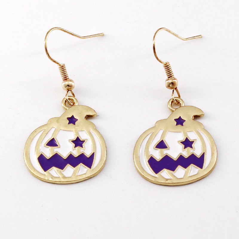 Wholesale 2 Pairs/Pack  Halloween Alternative Pumpkin Head Alloy Oil Drop Earrings ACC-ES-Liyao001
