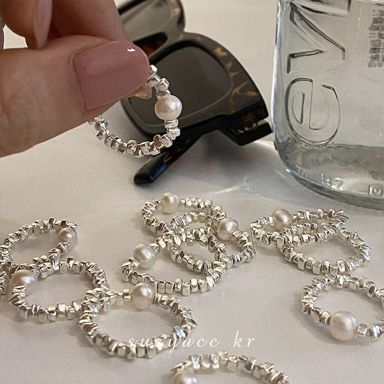 Wholesale  Broken Silver Pearl Adjustable Ring