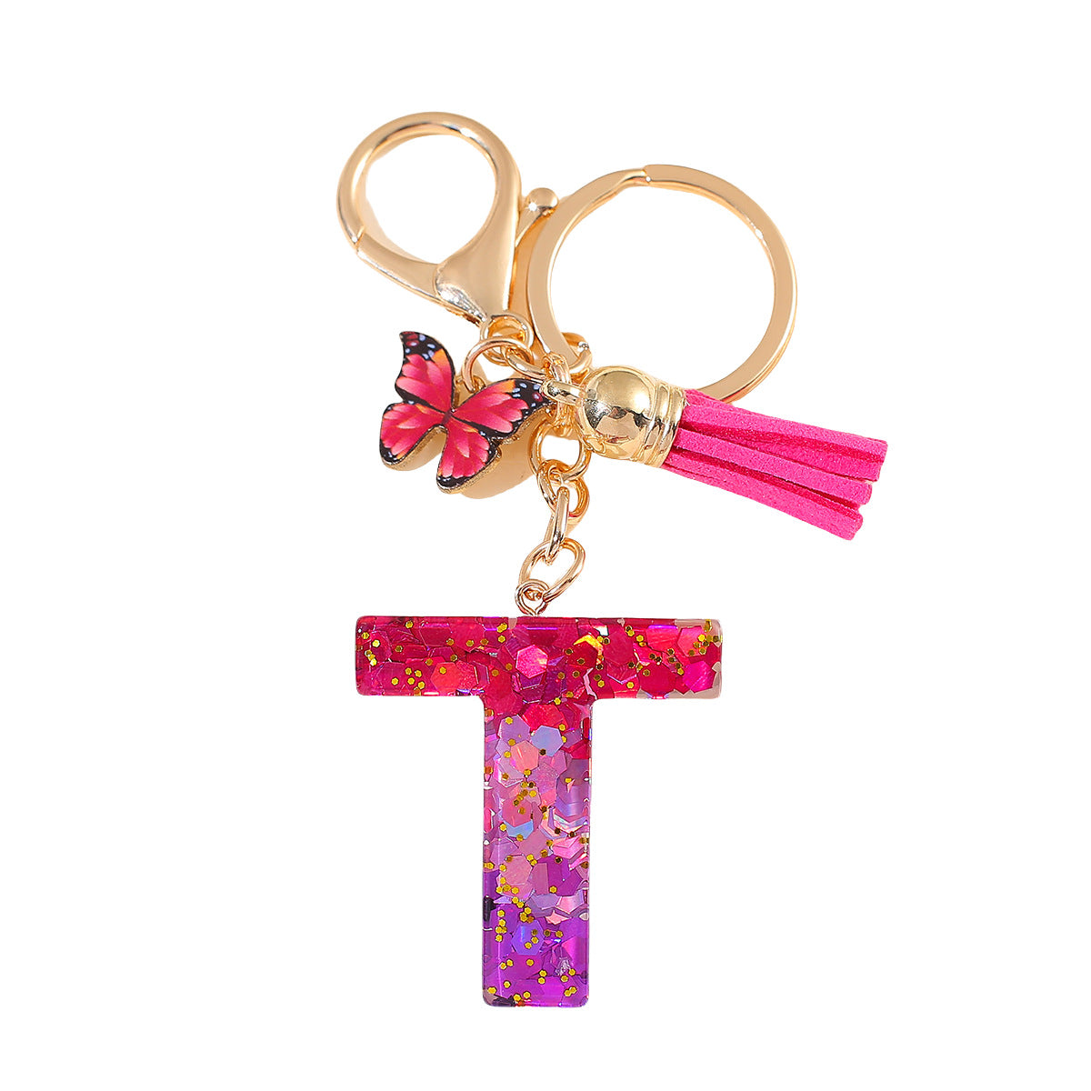 Wholesale 26 glue gradient sequin letter keychain