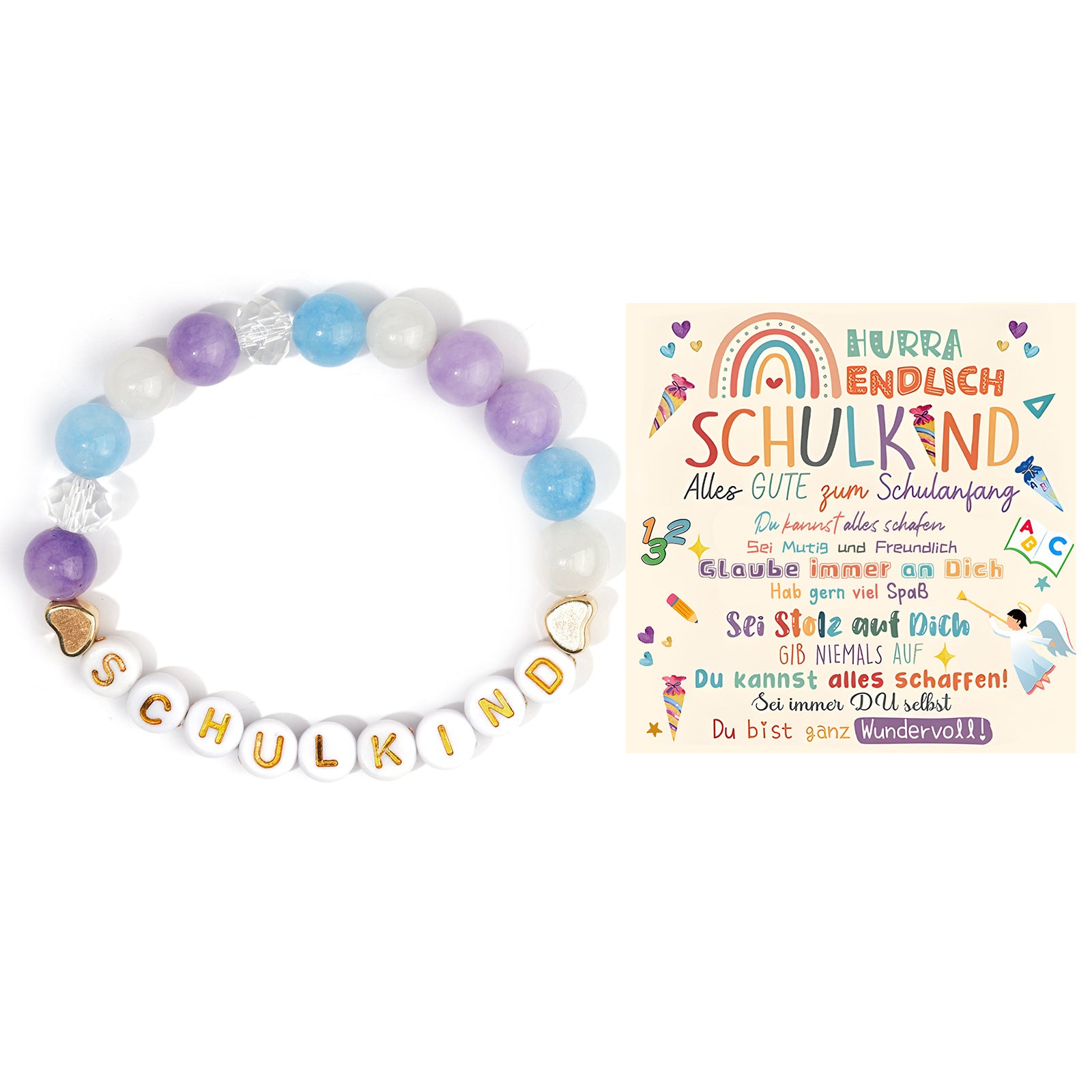 Wholesale School Season Girl Bracelet Red Striped Agate Pink Crystal Alphabet Bead  Unicorn Bracelet