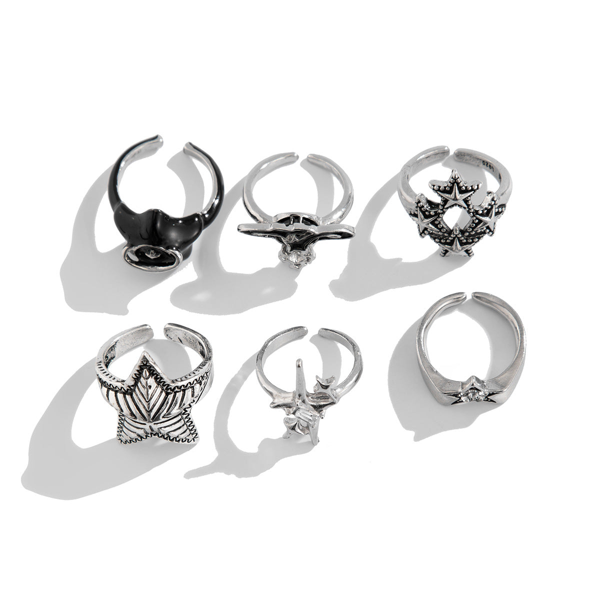 Wholesale Retro Five-Pointed Star Men' s Ring and Bracelet Set Fashion Accessory Gift