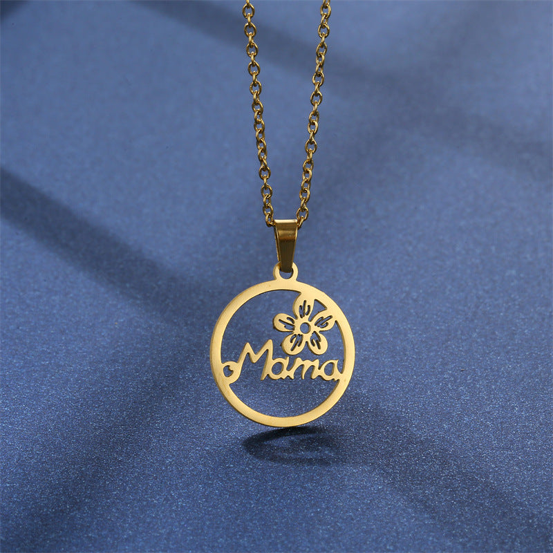 Wholesale Titanium Steel Pendant Flowers MAMA Stainless Steel Earrings Necklace Set Earrings Set Mother's Day ACC-ES-MinM014