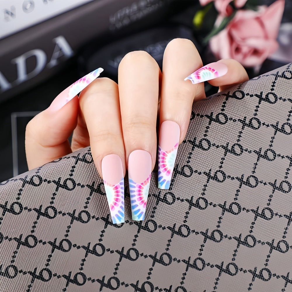 Wholesale 24 Pieces/ box Rainbow Circle Removable Ballet Manicure Press on Nail