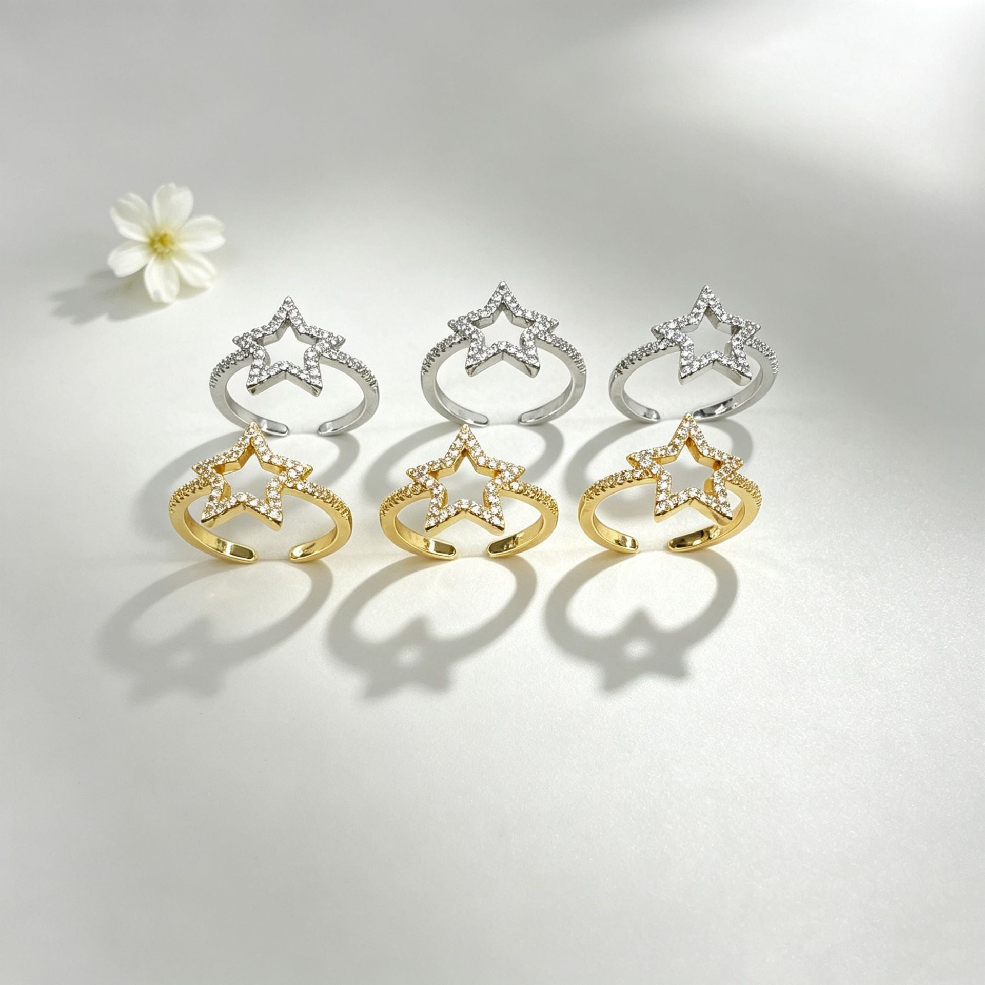 Wholesale 18K Gold Plated Brass Star Open Ring Chic Adjustable Women S Jewelry Accessory For Everyday Wear Gift