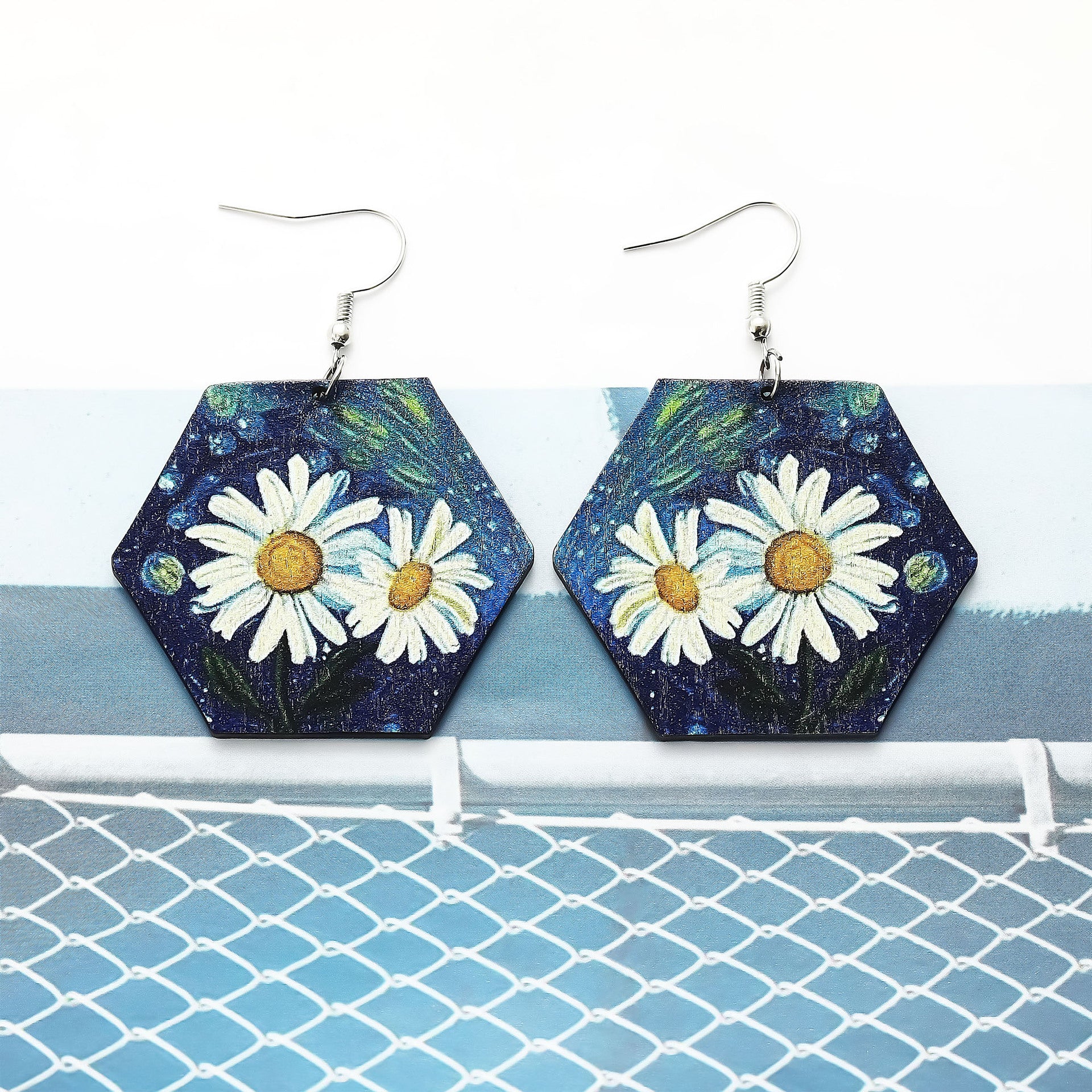 Wholesale Geometric hexagonal chrysanthemum earrings