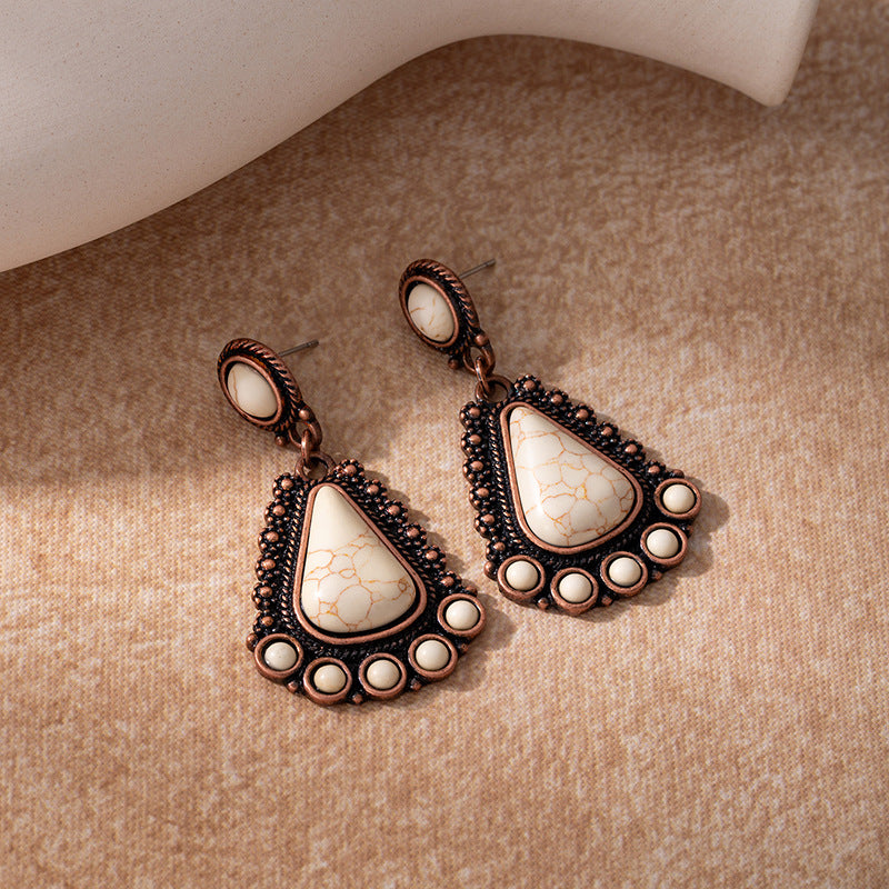 Wholesale Bohemian-Style Geometric Turquoise Earrings — Vintage Teardrop Dangles Statemente Earrings