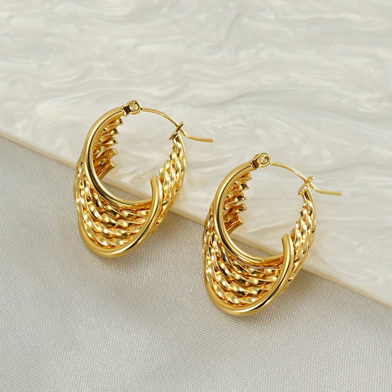 Wholesale Retro Earrings Stainless Steel Earrings Multi-layer Irregular Ear Buckles Gold ACC-ES-ZhongXin002